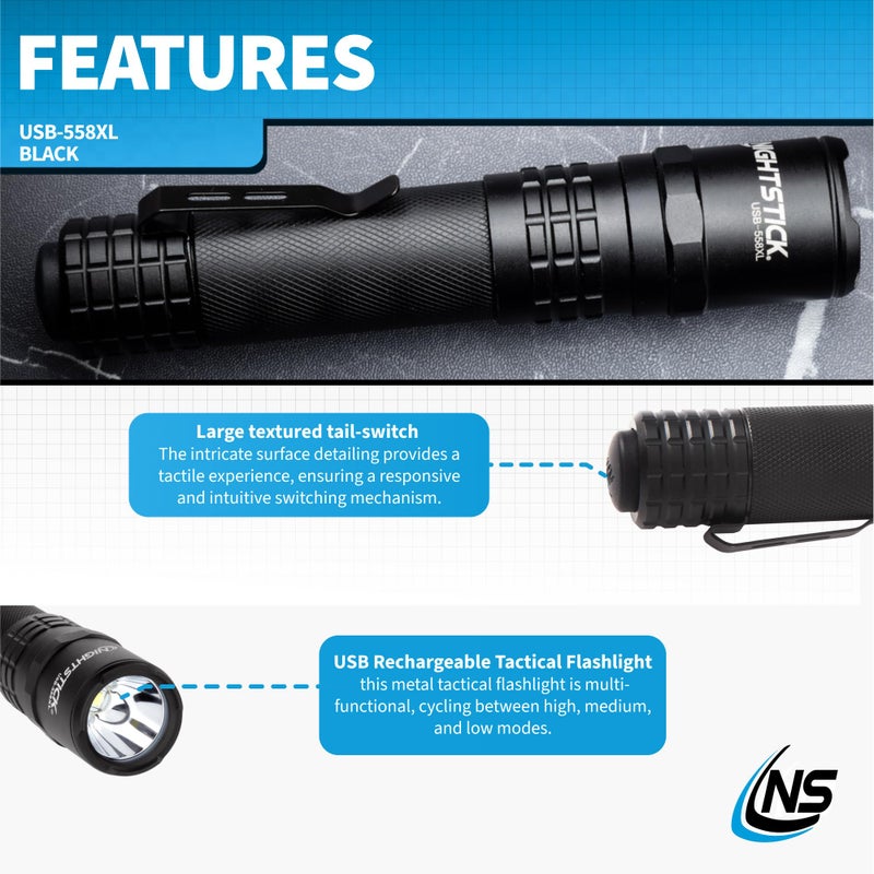 Nightstick USB-558XL USB-C Rechargeable Tactical Flashlight, Black - Image 3